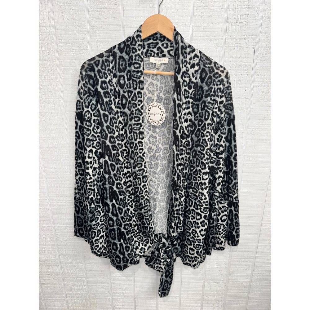 Umgee Leopard Print Cardigan Women Grey Black Tie Front Plus XL/1XL WA5860 NEW